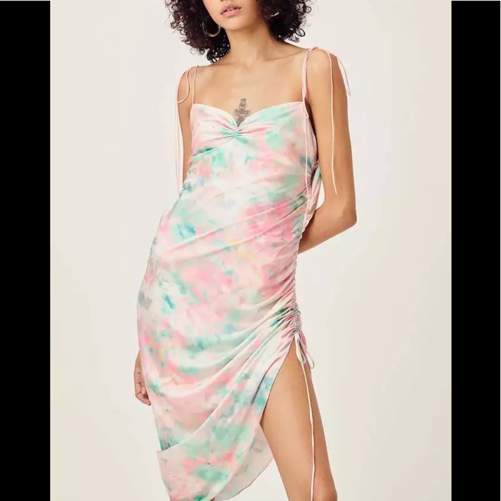 Clouded Sky Cinched Adjustable Tie Dye Strapy Dress - Picture 5 of 15